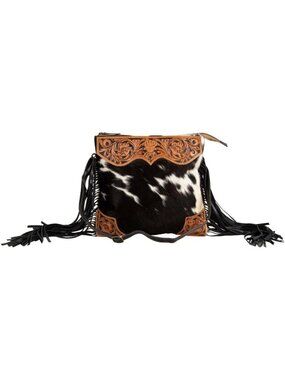 Tooled Leather Cowhide Purse for Women - Hand-Etched Pattern Handbag, Stylish